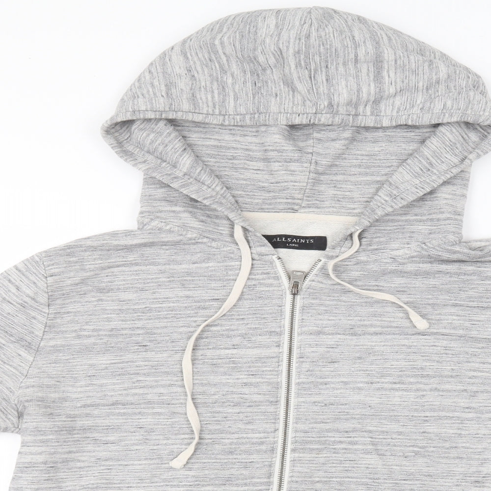 AllSaints Mens Grey  Cotton Full Zip Hoodie Size L