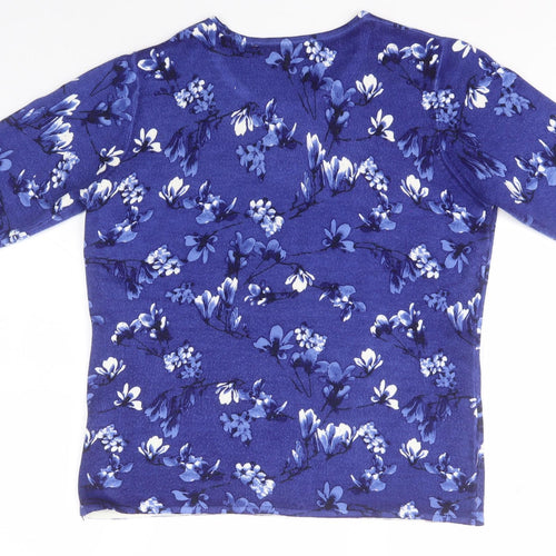 Bonmarché Womens Blue Round Neck Floral Acrylic Pullover Jumper Size 12