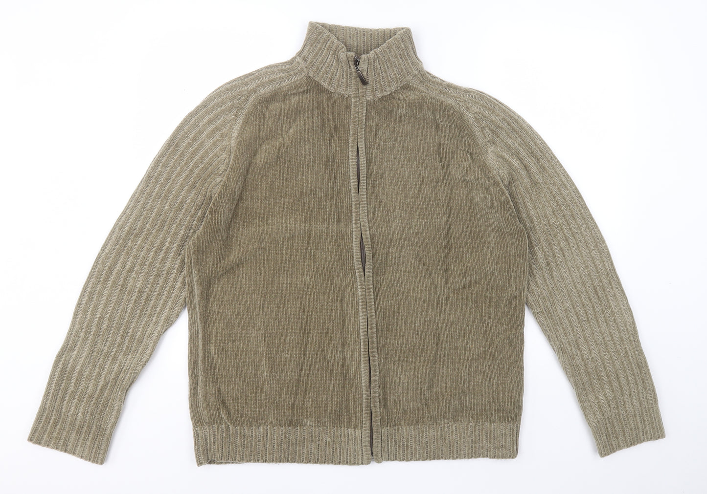 Burton Mens Brown Crew Neck Striped Acrylic Full Zip Jumper Size M