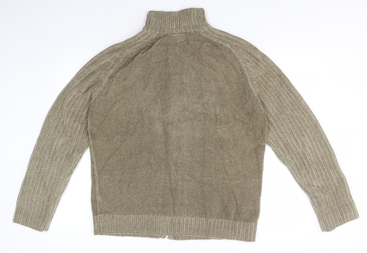 Burton Mens Brown Crew Neck Striped Acrylic Full Zip Jumper Size M