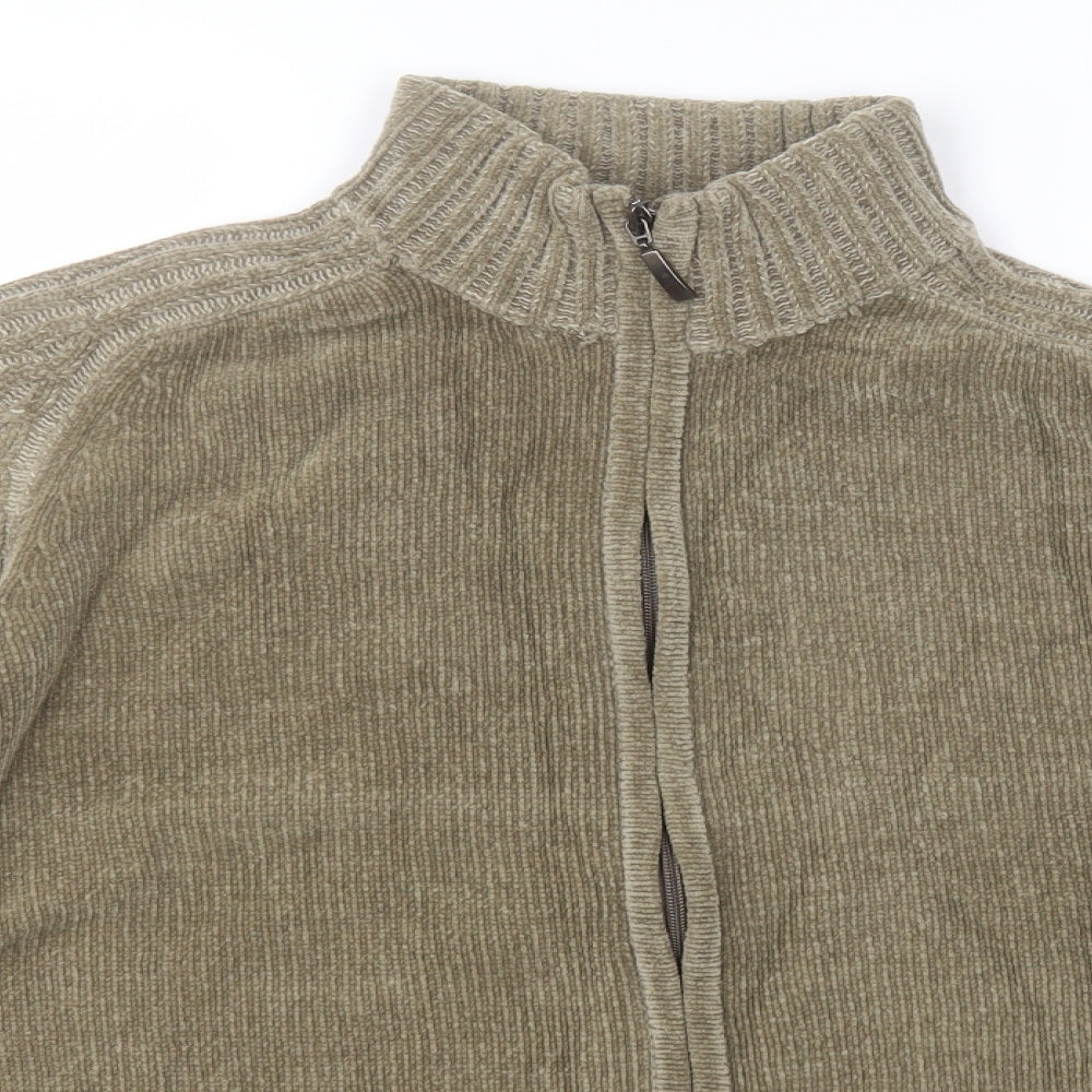 Burton Mens Brown Crew Neck Striped Acrylic Full Zip Jumper Size M