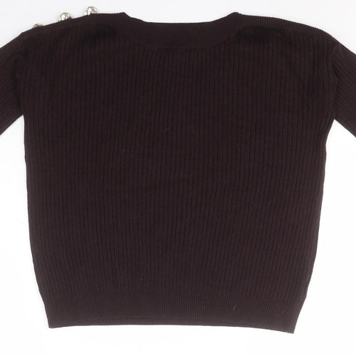 F&F Womens Black Round Neck Striped Viscose Pullover Jumper Size 10