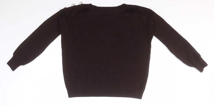F&F Womens Black Round Neck Striped Viscose Pullover Jumper Size 10