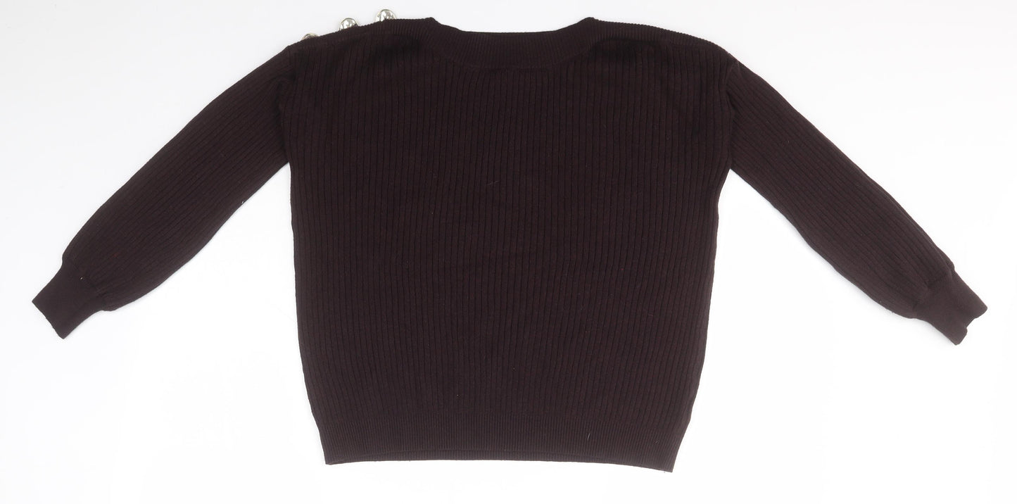 F&F Womens Black Round Neck Striped Viscose Pullover Jumper Size 10