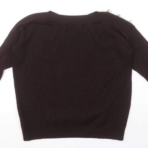 F&F Womens Black Round Neck Striped Viscose Pullover Jumper Size 10