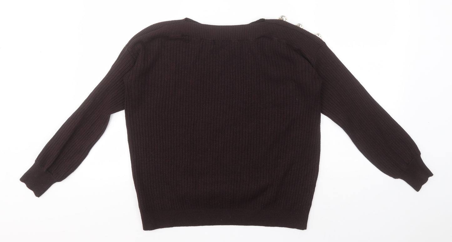 F&F Womens Black Round Neck Striped Viscose Pullover Jumper Size 10
