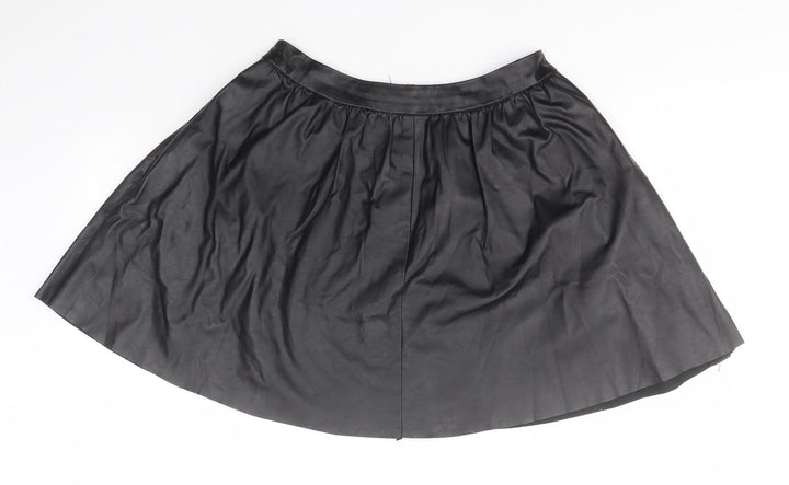 Topshop Womens Black Polyurethane A-Line Skirt Size 10
