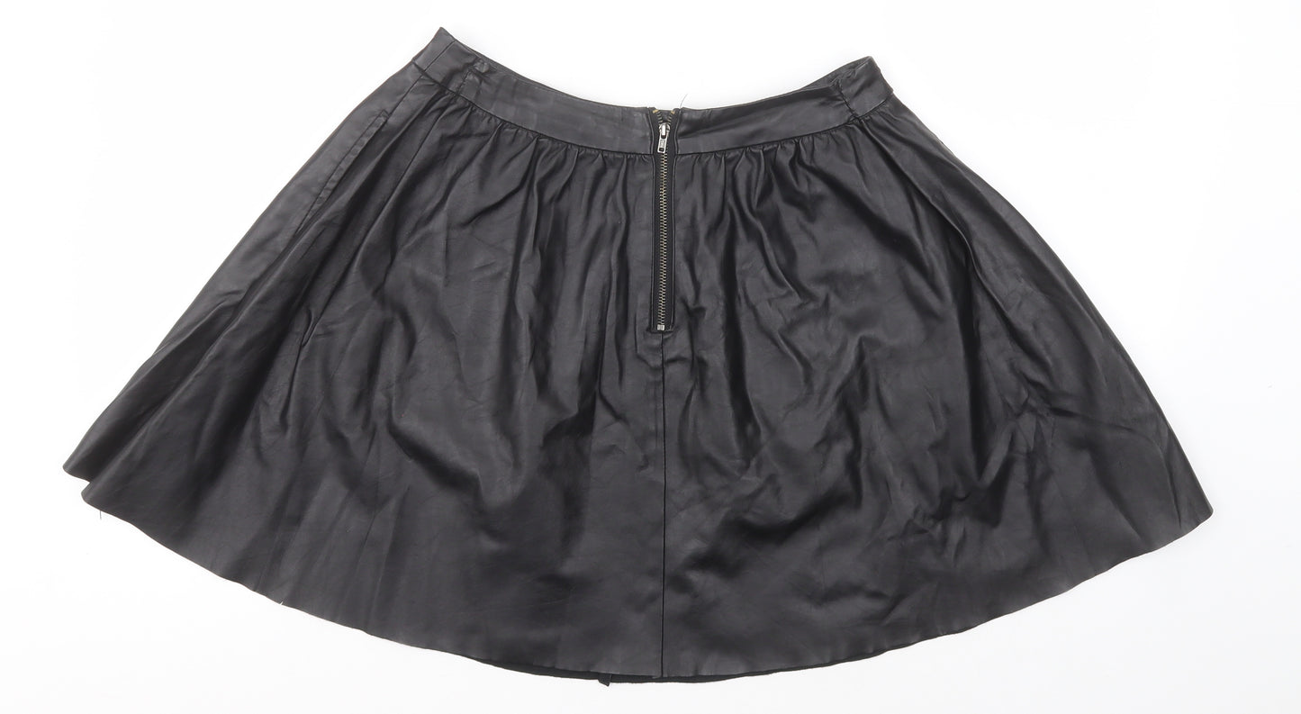 Topshop Womens Black  Polyurethane A-Line Skirt Size 10