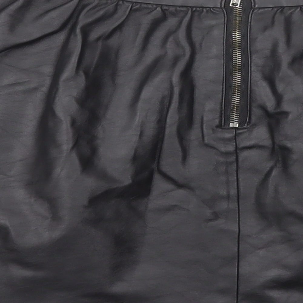 Topshop Womens Black  Polyurethane A-Line Skirt Size 10