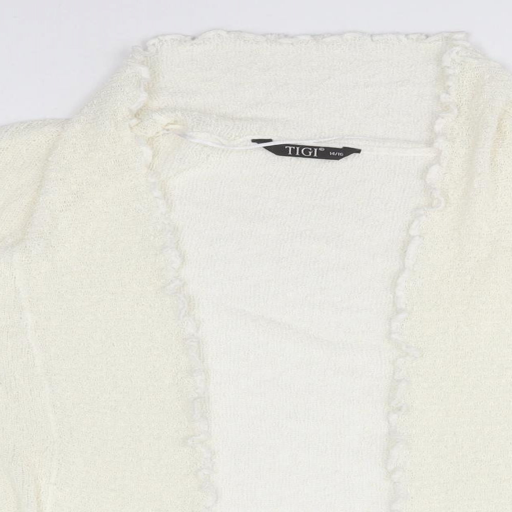 Tigi Womens Ivory Collared  Acrylic Cardigan Jumper Size 14