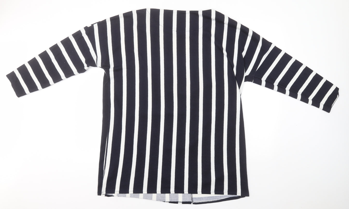 F&F Womens Blue Round Neck Striped Polyester Pullover Jumper Size 18