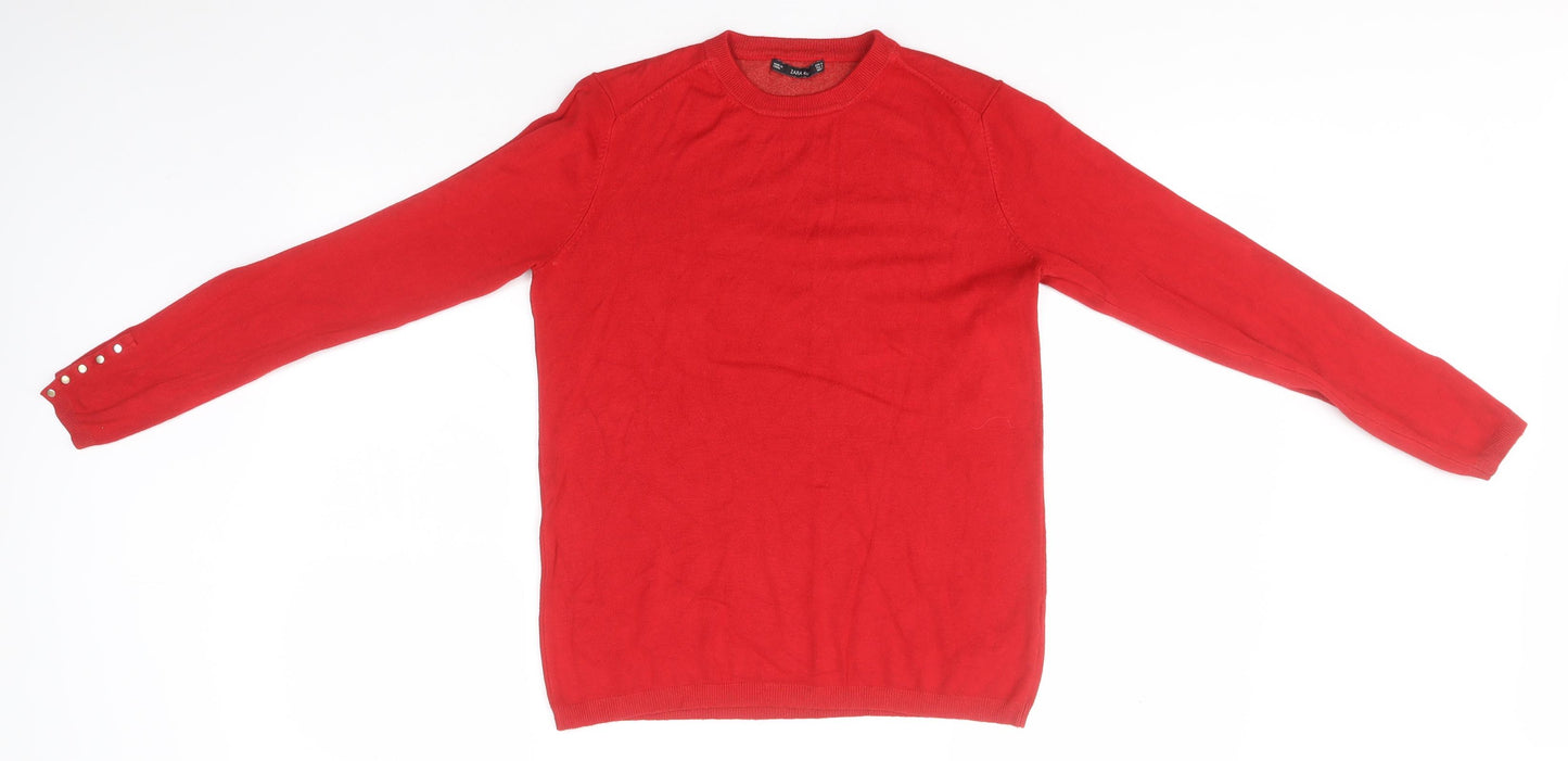 Zara Womens Red Round Neck  Viscose Pullover Jumper Size M