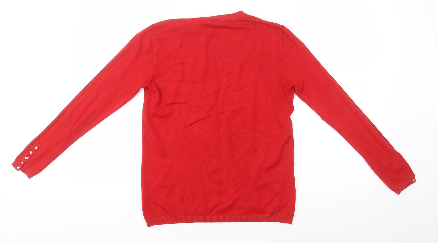 Zara Womens Red Round Neck  Viscose Pullover Jumper Size M