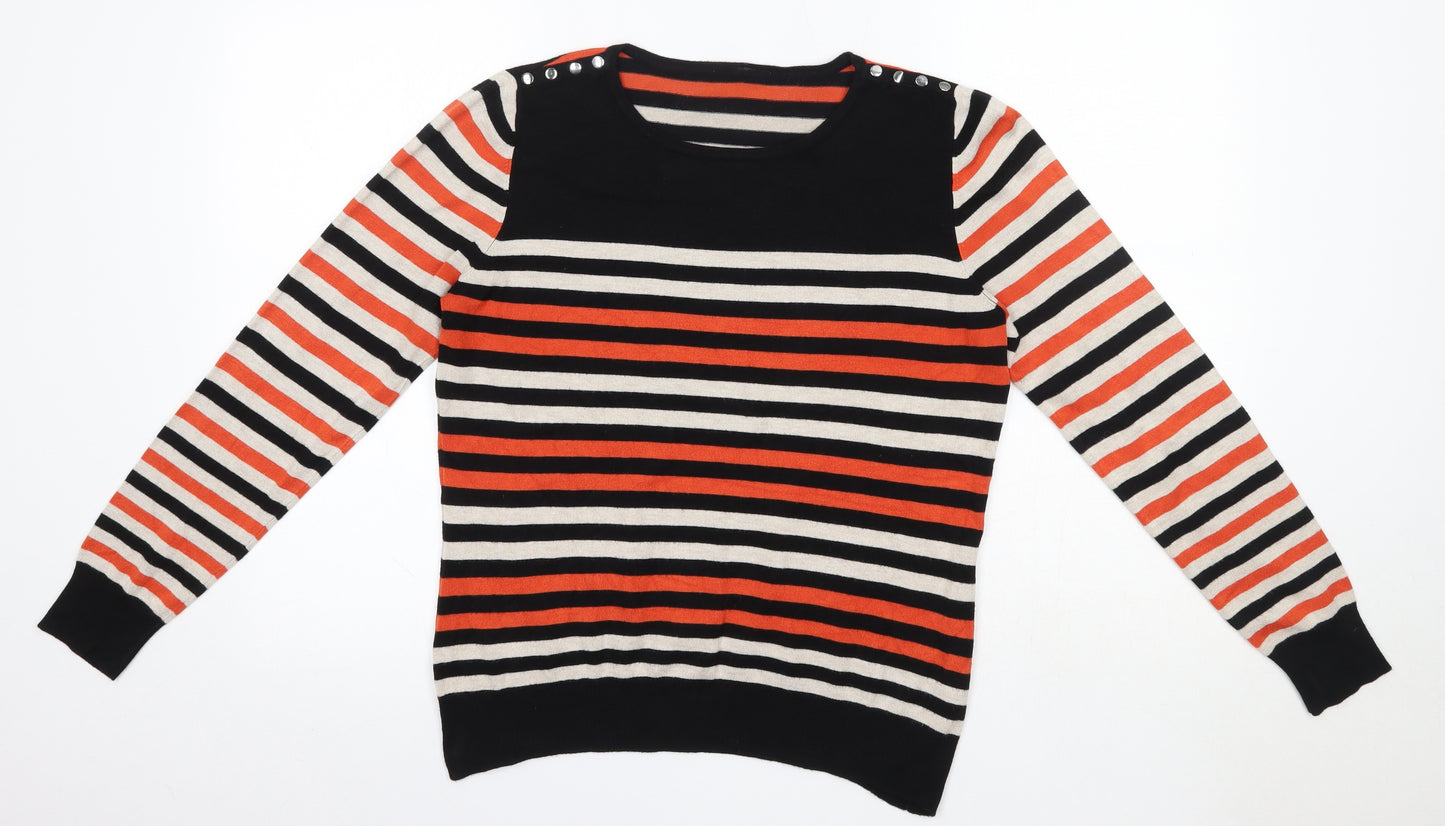 Wallis Womens Multicoloured Round Neck Striped Viscose Pullover Jumper Size 14