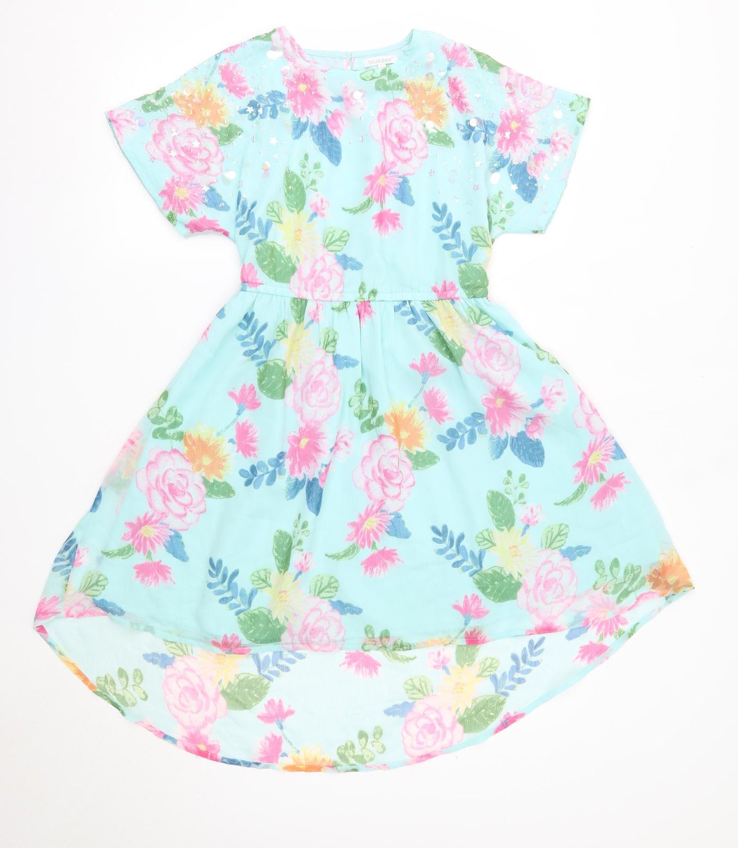 bluezoo Girls Blue Floral Polyester A-Line  Size 11 Years  Round Neck
