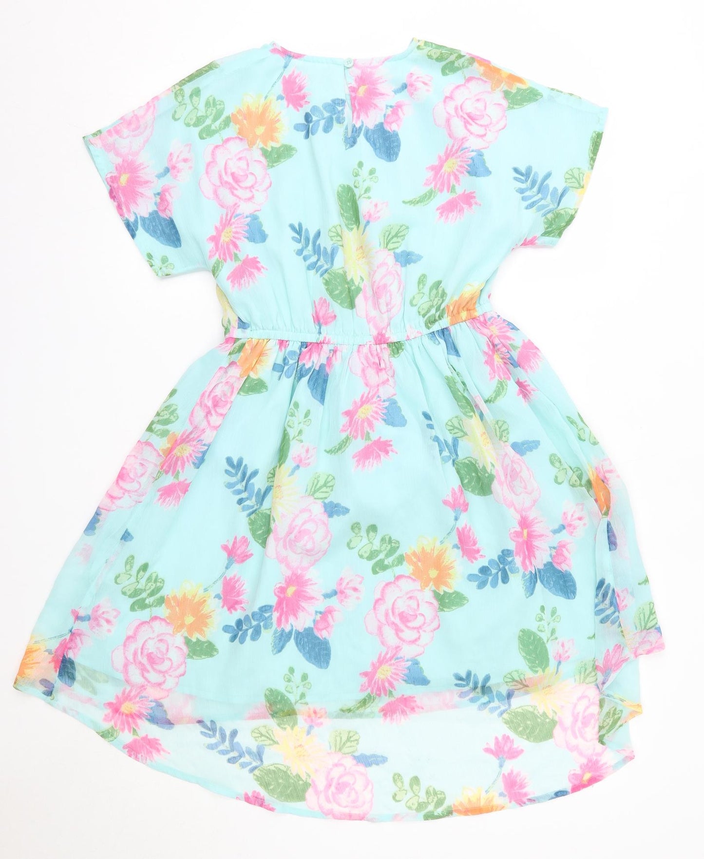 bluezoo Girls Blue Floral Polyester A-Line  Size 11 Years  Round Neck