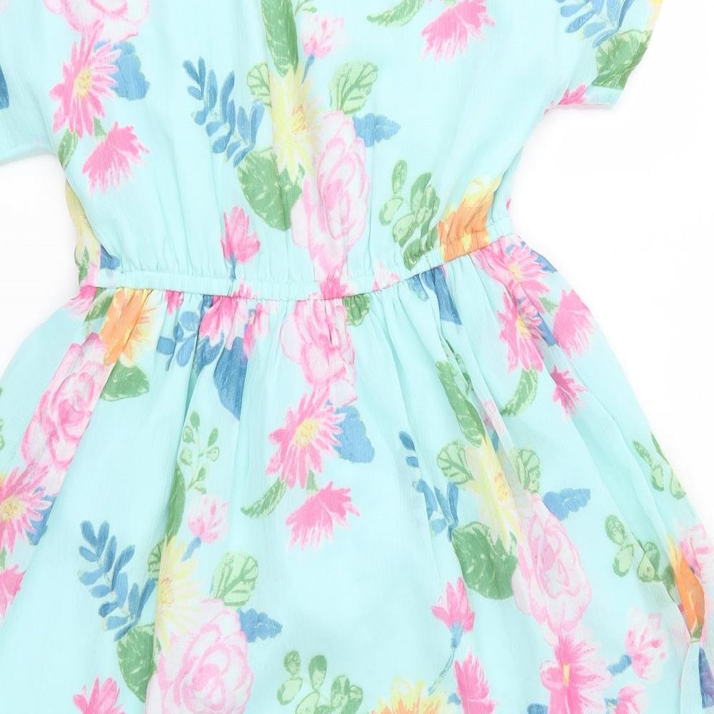 bluezoo Girls Blue Floral Polyester A-Line  Size 11 Years  Round Neck