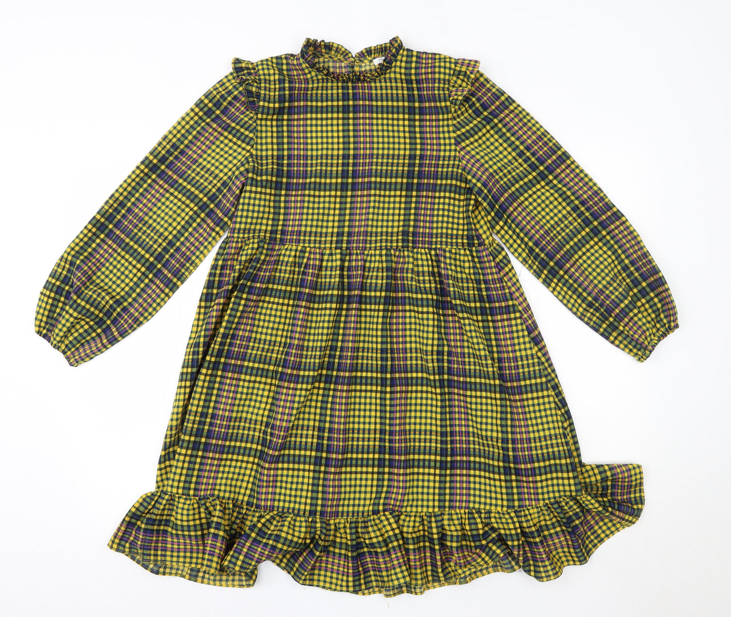 NEXT Girls Yellow Check Polyester Shirt Dress  Size 11 Years  Collared