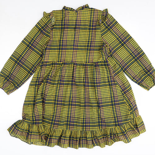 NEXT Girls Yellow Check Polyester Shirt Dress  Size 11 Years  Collared