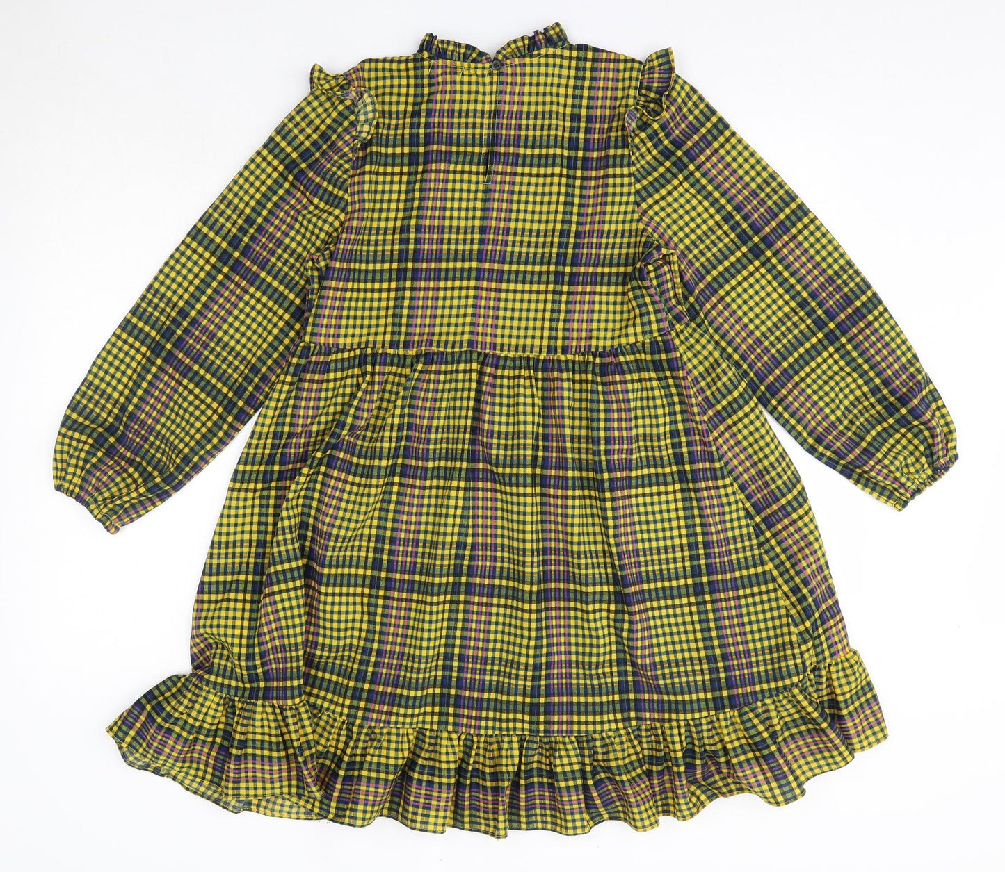 NEXT Girls Yellow Check Polyester Shirt Dress  Size 11 Years  Collared