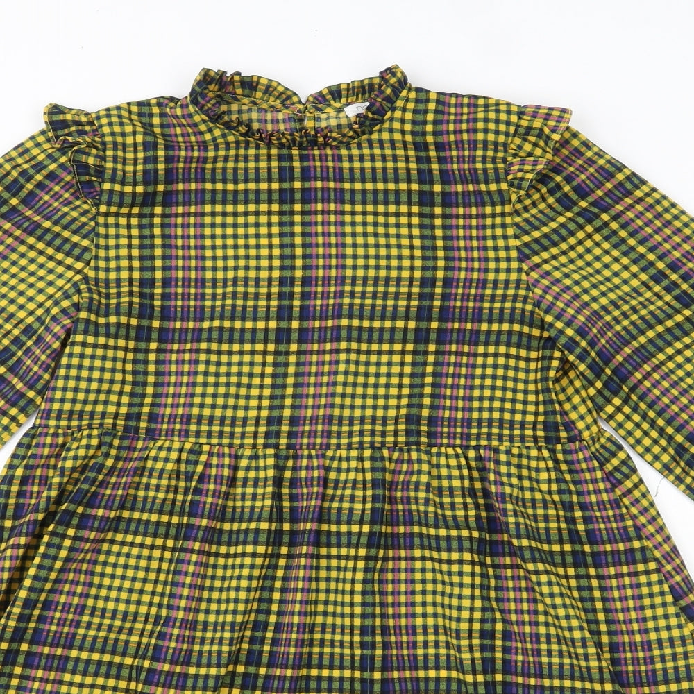 NEXT Girls Yellow Check Polyester Shirt Dress  Size 11 Years  Collared