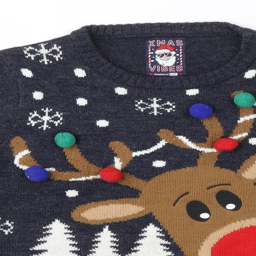 F&F Boys Multicoloured Round Neck  Acrylic Pullover Jumper Size 12-13 Years   - Christmas