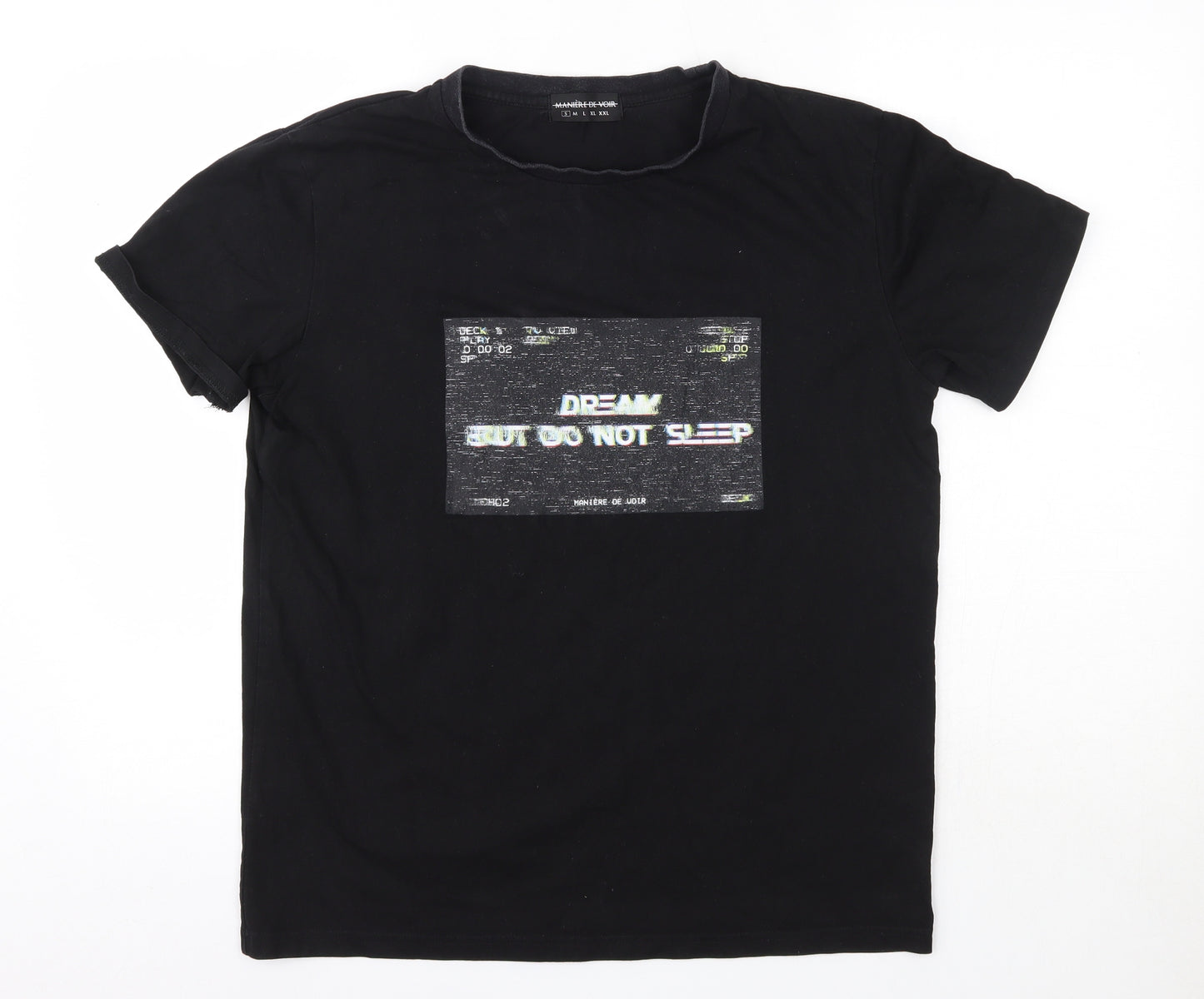 Maniere De Voir Mens Black  Cotton  T-Shirt Size S Round Neck  - Dream But Do Not Sleep