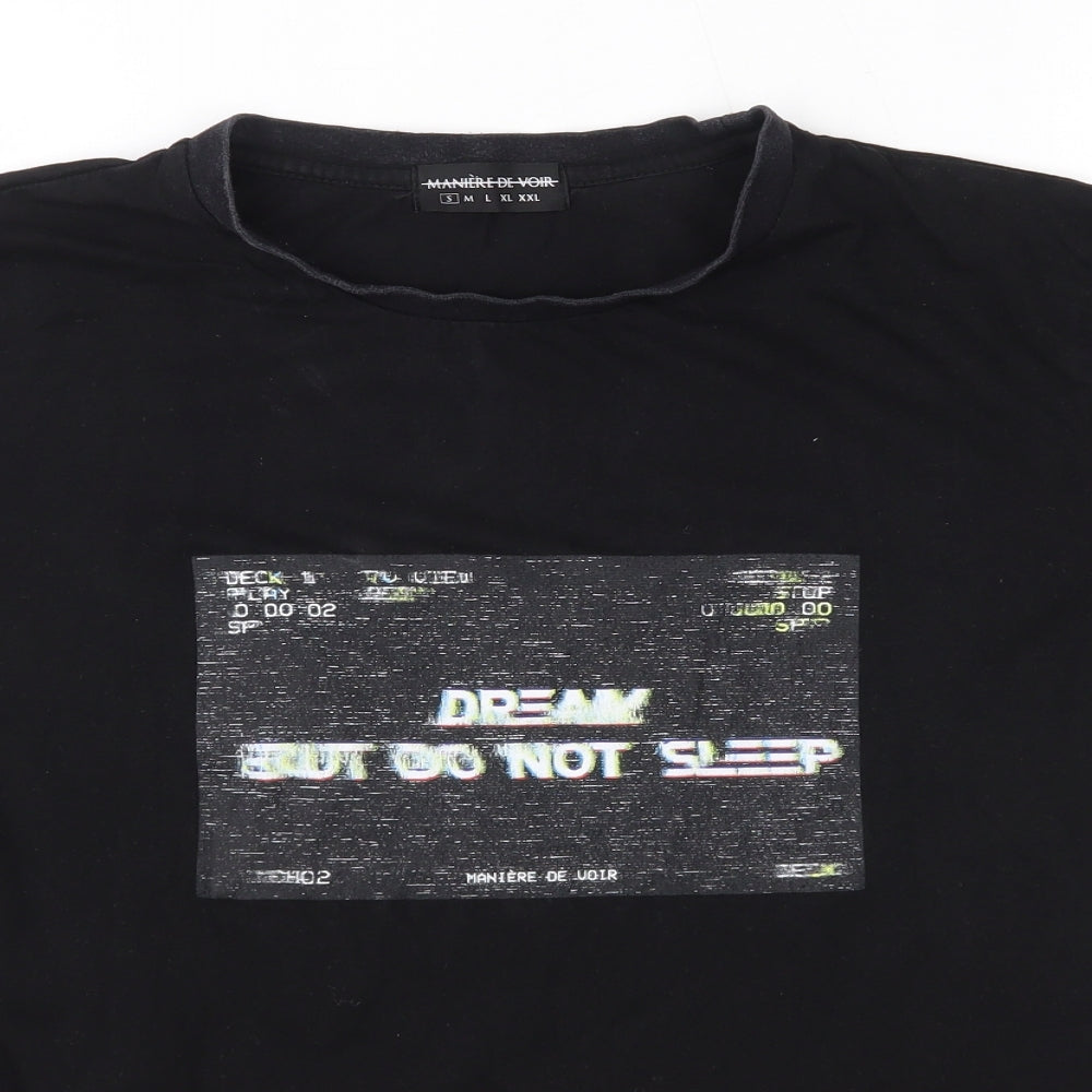 Maniere De Voir Mens Black  Cotton  T-Shirt Size S Round Neck  - Dream But Do Not Sleep