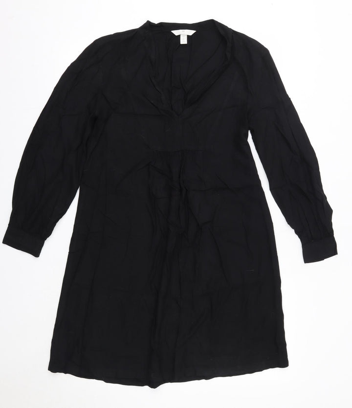 H&M Womens Black Viscose Shirt Dress Size XS V-Neck