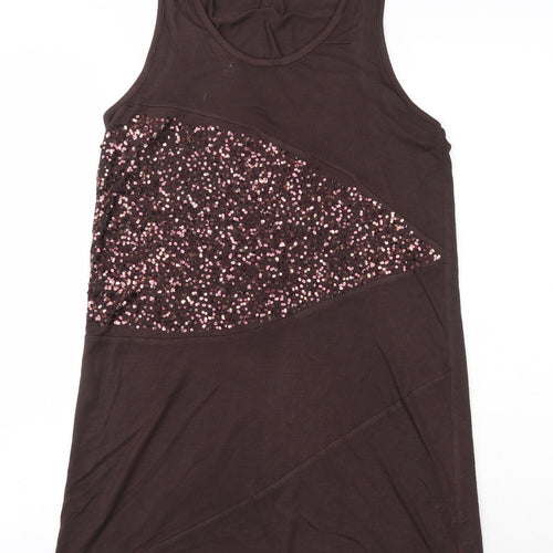 Preworn Womens Brown  Viscose Tank Dress  Size 10  Round Neck