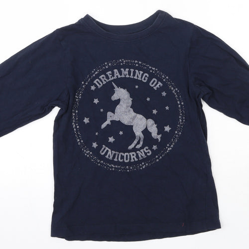 Preworn Girls Blue  100% Cotton Basic Blouse Size 10-11 Years Round Neck  - Unicorns