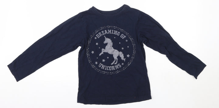 Preworn Girls Blue  100% Cotton Basic Blouse Size 10-11 Years Round Neck  - Unicorns