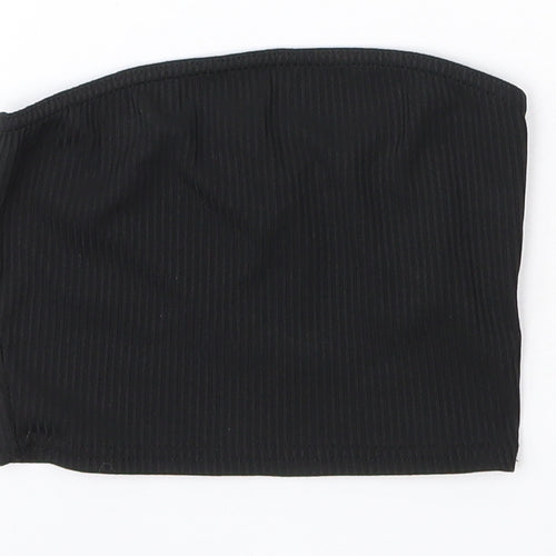 PRETTYLITTLETHING Womens Black  Polyester Basic Blouse Size 4 Off the Shoulder - Bandeau