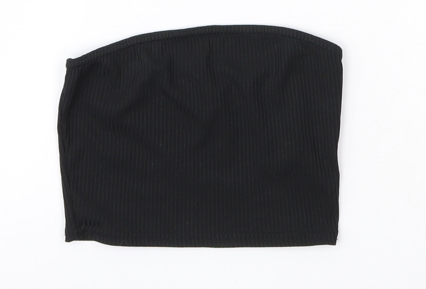 PRETTYLITTLETHING Womens Black  Polyester Basic Blouse Size 4 Off the Shoulder - Bandeau