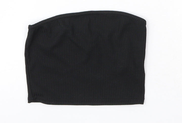 PRETTYLITTLETHING Womens Black  Polyester Basic Blouse Size 4 Off the Shoulder - Bandeau