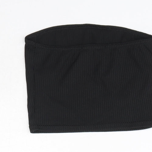 PRETTYLITTLETHING Womens Black  Polyester Basic Blouse Size 4 Off the Shoulder - Bandeau