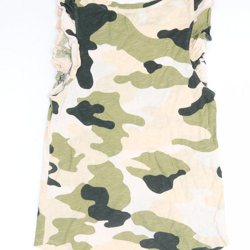 River Island Womens Multicoloured Camouflage 100% Cotton Basic Blouse Size 6 Round Neck