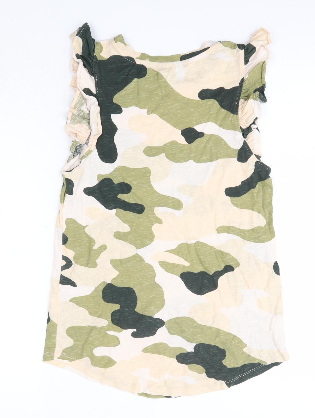 River Island Womens Multicoloured Camouflage 100% Cotton Basic Blouse Size 6 Round Neck