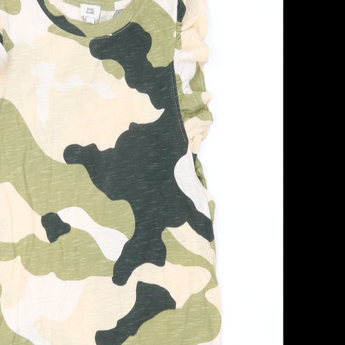 River Island Womens Multicoloured Camouflage 100% Cotton Basic Blouse Size 6 Round Neck