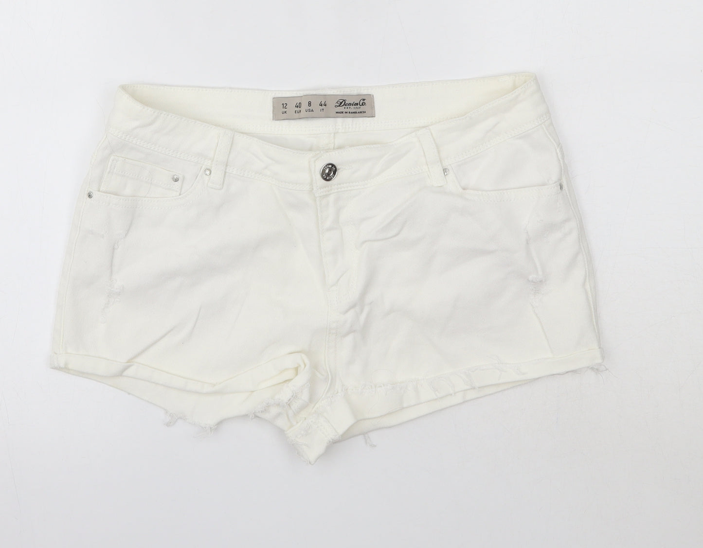 Primark Womens White  Cotton Boyfriend Shorts Size 12  Regular
