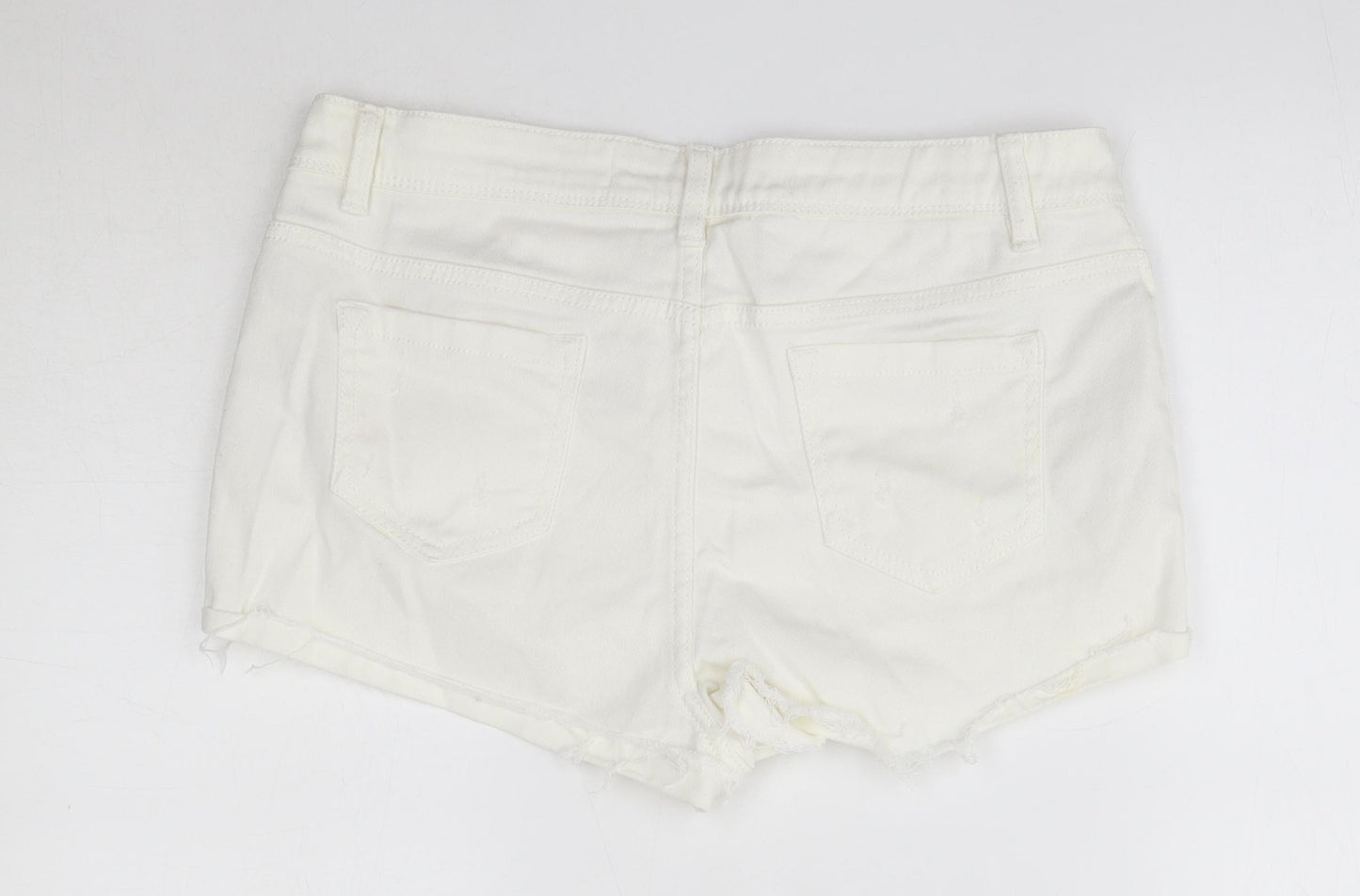 Primark Womens White  Cotton Boyfriend Shorts Size 12  Regular
