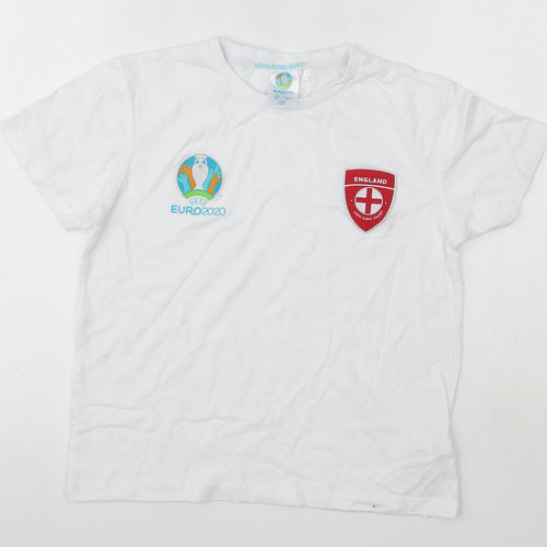UEFA Euro 2020 Boys White  100% Cotton Basic T-Shirt Size 11-12 Years Round Neck