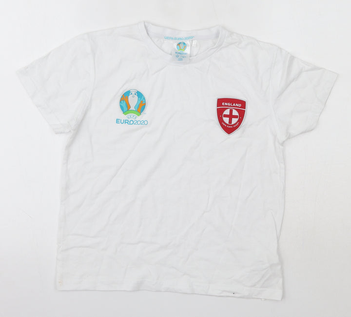 UEFA Euro 2020 Boys White 100% Cotton Basic T-Shirt Size 11-12 Years Round Neck