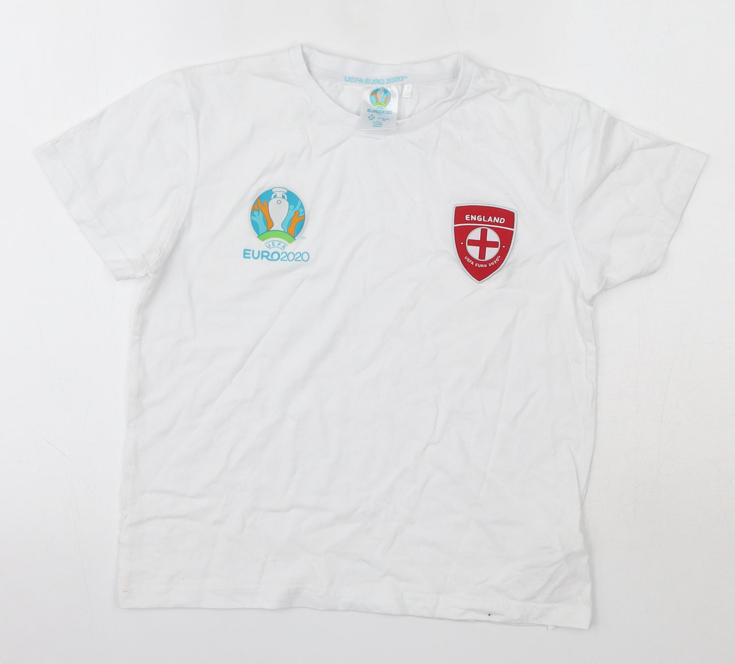 UEFA Euro 2020 Boys White  100% Cotton Basic T-Shirt Size 11-12 Years Round Neck