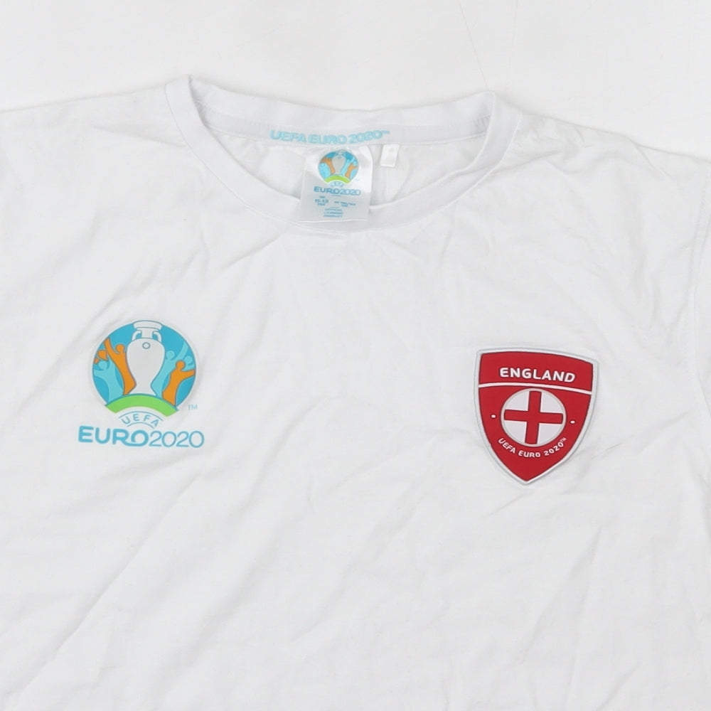 UEFA Euro 2020 Boys White  100% Cotton Basic T-Shirt Size 11-12 Years Round Neck