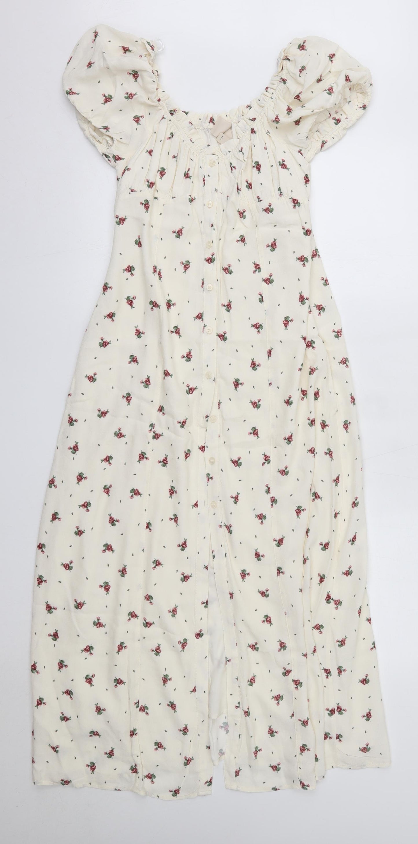 H&M Womens Ivory Floral Viscose Maxi  Size M  Round Neck