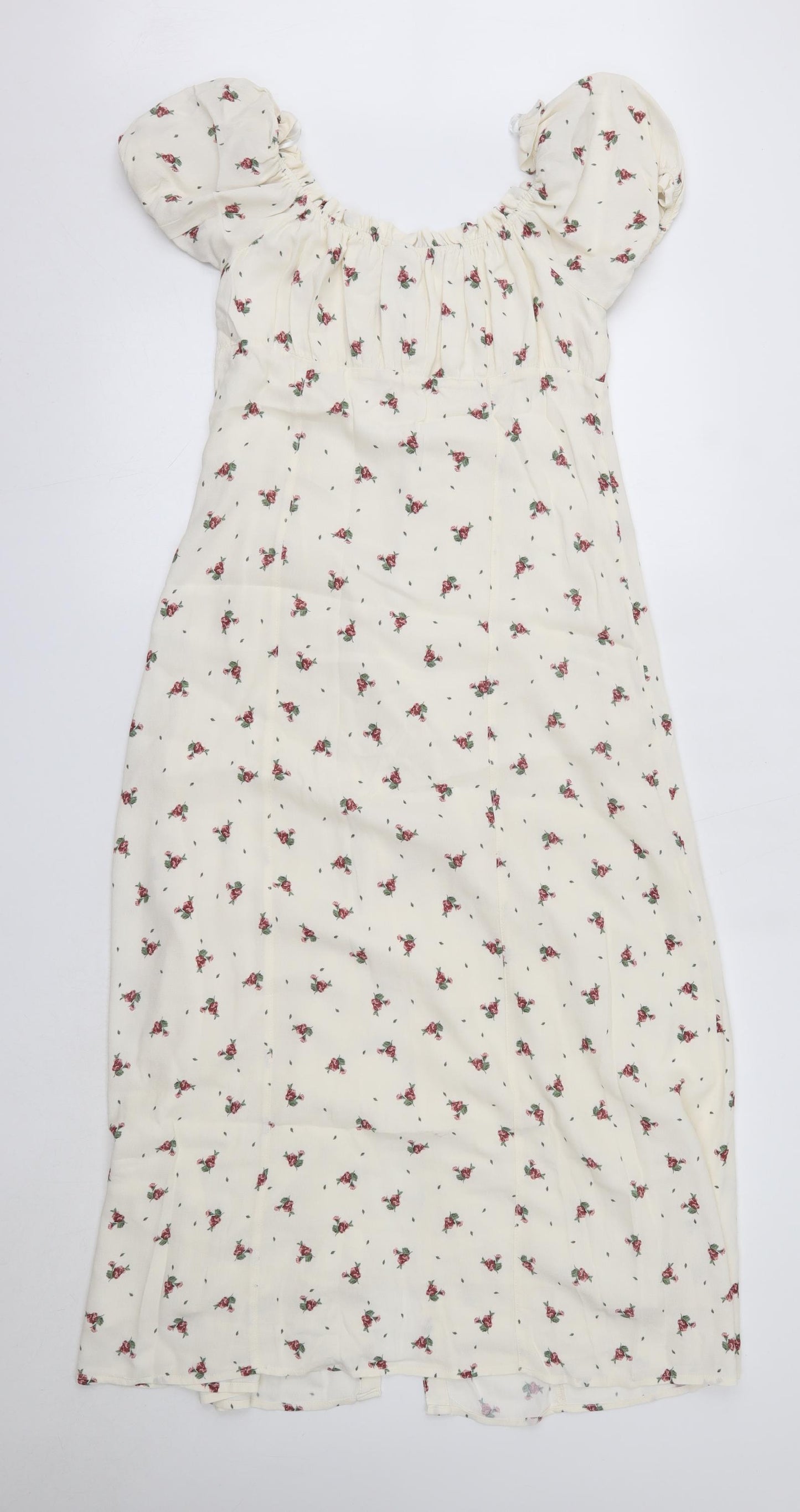 H&M Womens Ivory Floral Viscose Maxi  Size M  Round Neck