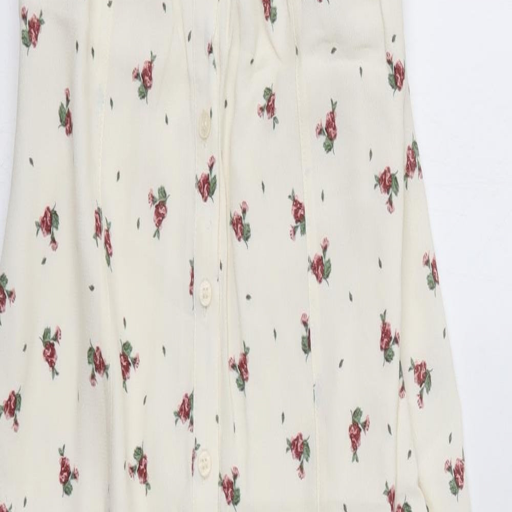 H&M Womens Ivory Floral Viscose Maxi  Size M  Round Neck