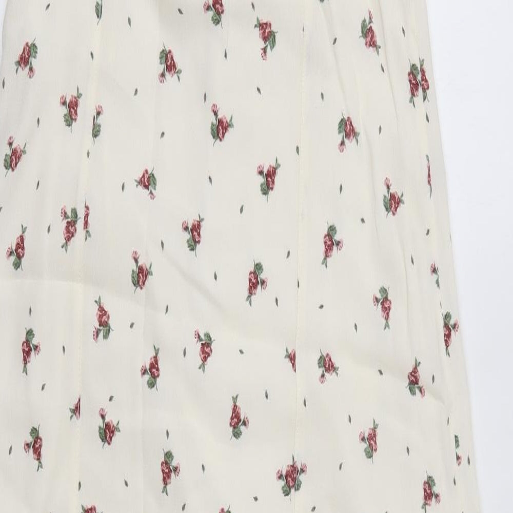 H&M Womens Ivory Floral Viscose Maxi  Size M  Round Neck
