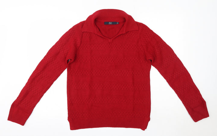Isle Womens Red Collared Acrylic Pullover Jumper Size S